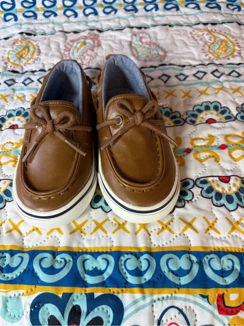 Old Navy Brown Leather-Style Kids Boat Shoes with White Soles